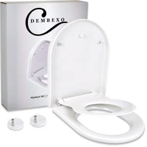 Dembexo® - Abattant WC Familial avec Siège Enfant, Frein de chute, Lunette WC Familial pour Enfant et Adulte, Amovible en forme de D, Fermeture en Douceur, Démontage en un clic, nettoyage facile